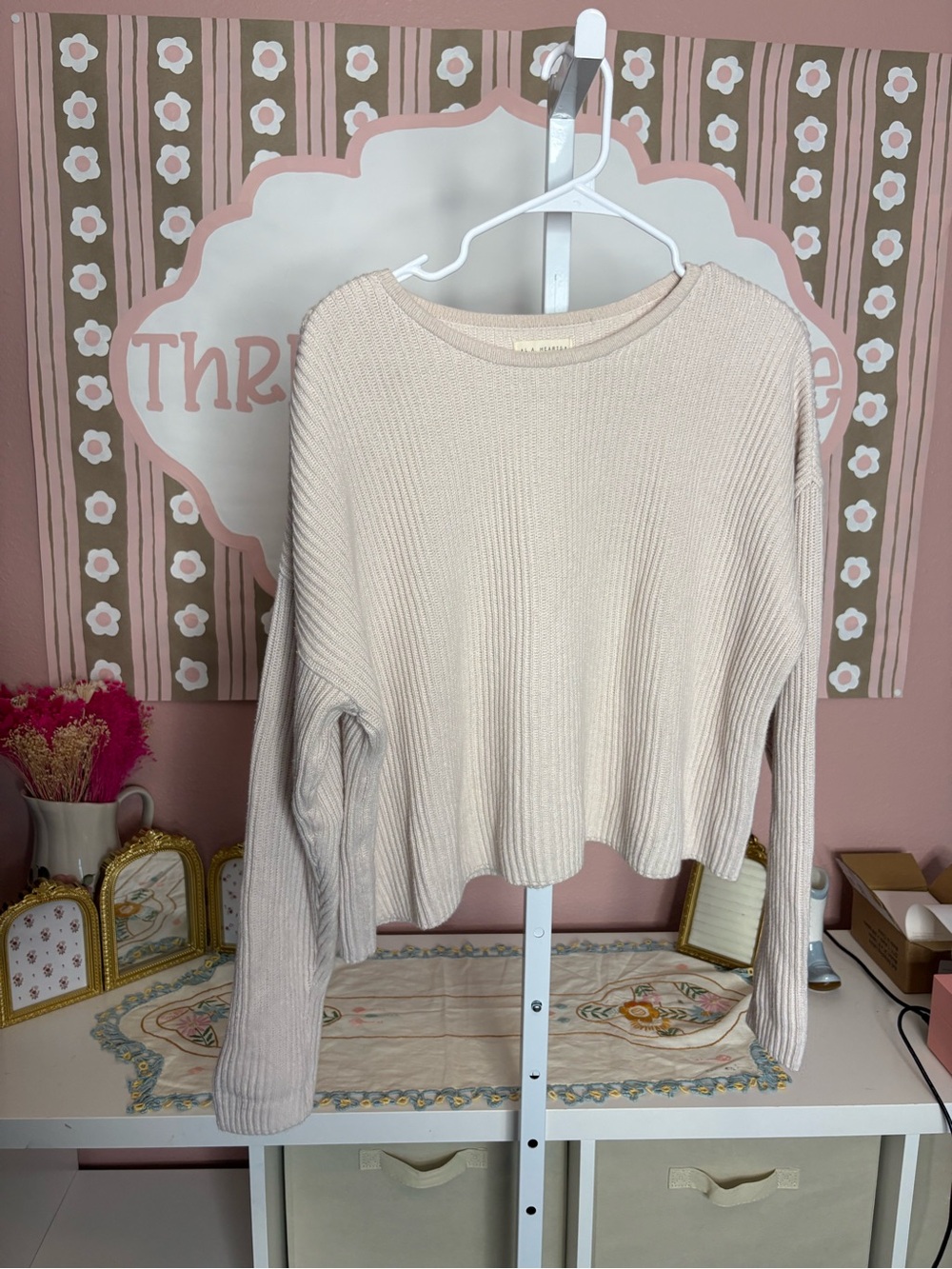 Women's LA hearts Ribbed Sweater - Cream